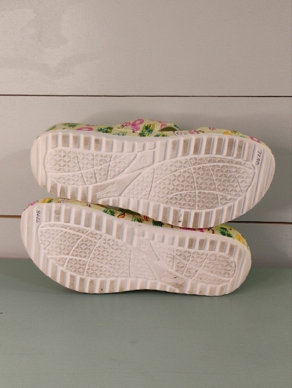 Dansko Lime Green Tropical Print Platform Sandals - Picture 3 of 5